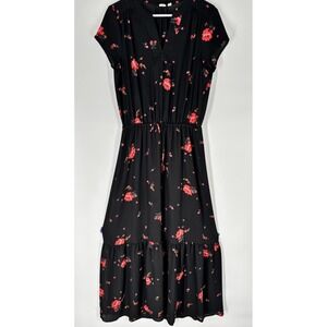 Gap Womens Floral Tiered Maxi Dress Sz Tall S Black Dark Romantic Flowy Boho